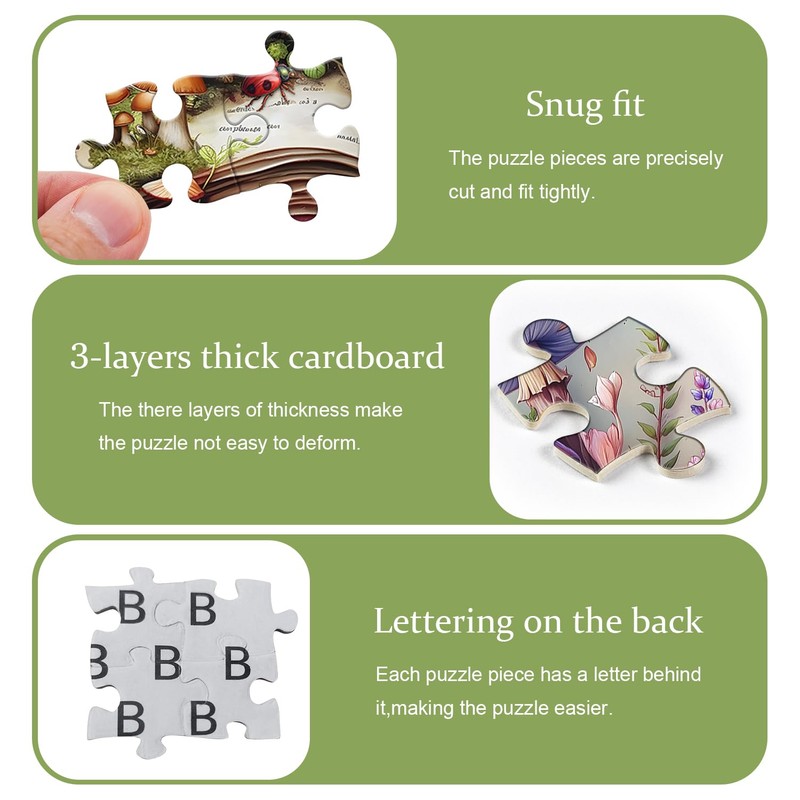 Mushroom Jigsaw Puzzle 1000 Pieces, Magic Book Plant Flower Puzzles
