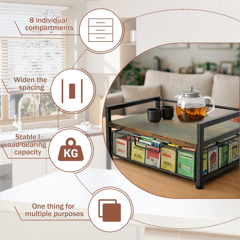 QTRQTR Tea Bag Organizer And Storage with Drawer Teabag Holder