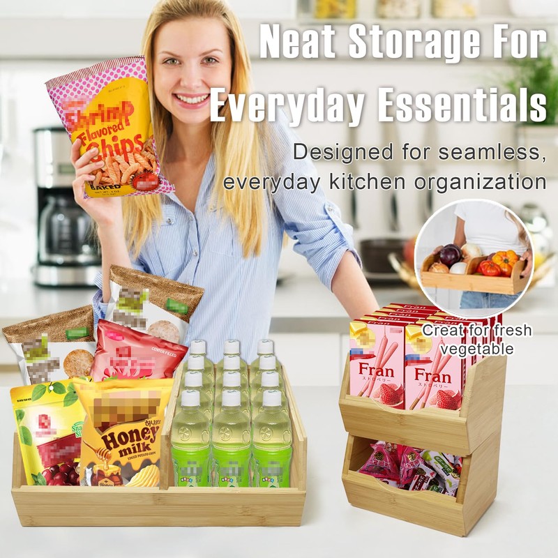MinBoo Bamboo Stackable Pantry Storage Bins Potato and Onion Storage,Fruit
