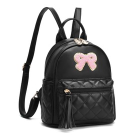 I IHAYNER Girls Bowknot Cute Leather Backpack Mini Backpack Purse for Women Small Bookbag Travel Daypacks with Charm Tassel Black