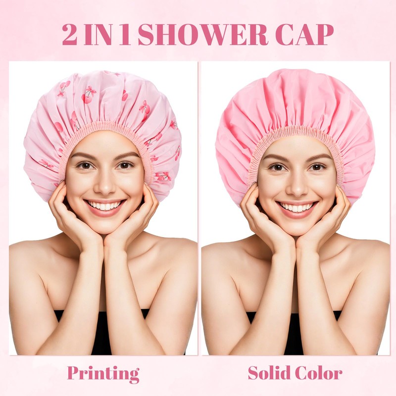 Double-Sided Shower Cap for Women, 2 in 1 Reusable Waterproof