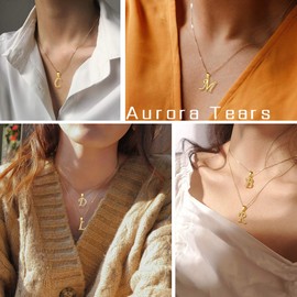 Aurora Tears 26 Letters Necklace/Stud Earrings, 925 Sterling Silver, Initial A-Z Alphabet Pendant/Earring with Cubic Zirconia, Jewellery Gifts for Women, Necklace Gold, l