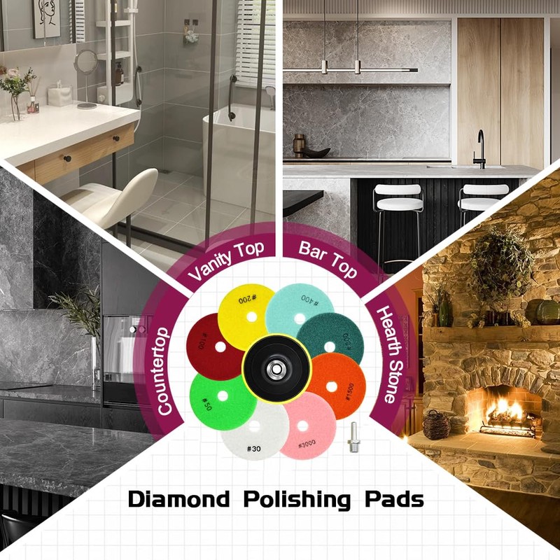QUEFORET Diamond Polishing Pads Grit 30-12 Pieces Wet Polishing Discs