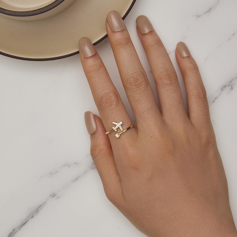 925 Sterling Silver Gold-Plated Ring for Women, Airplane Statement Ring,