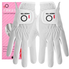 FINGER TEN Womens Golf Glove Right Handed Golfer Left Hand Rain Grip Hot Wet All Weather Value 2 Pack, Golf Gloves Breathable Flexible Gift for Ladies Women (White-1 Pair, Large)