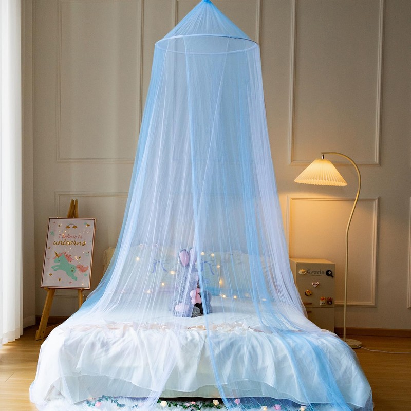 Wnqou Two-tone Bed Canopy Mosquito Net,White Blue Bed Canopy for