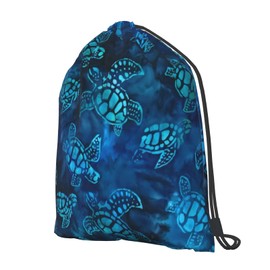 TumzfhQ Drawstring Backpack Sports Gym Bag for Men Women Teens Large Size, Watercolor Blue Sea Turtle Drawstring Strap Pack, Large, Compact