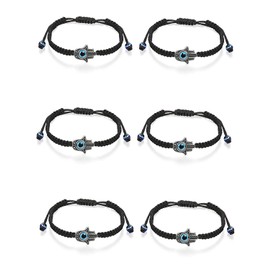 Finrezio Pack of 6 Nazar Boncuk Bracelet Hamsa Braided Bracelets Kabbalah String Bracelet Fatima Hands for Men Women, Metal