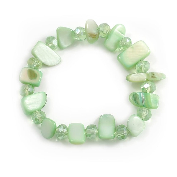 Avalaya Celery Green Glass and Sea Shell Bead Flex Bracelet