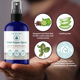 PRISTINE Toilet Paper Spray Instead of Wipes and Bidets - Like Foam Alternative and Gel Alternatives to Wipes, is a Refreshing Bidet Attachment Substitute, Rustic Bergamot, 4 fl oz