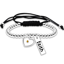 Uloveido Brass Beads Copper Ball Bracelet Adjustable Braided Rope with Mustard Seed Heart Charm - Inspirational Christian Gift Y2422 (Heart)