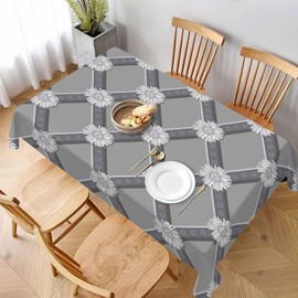 LoLo UoUo Grey Floral Diagonal Table Cloth 60x84 Inch Check and Little Round Outdoor Waterproof Tablecloth Rectangle for Party Picnic Dinner Deco
