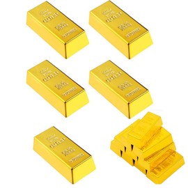 Pack of 5 Replica Gold Bars, Plastic Fake Golden Brick, Fake Gold Bars, Plastic Gold Bars, Decorative Prop for Home Office Decoration
