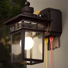APOTO Bronze Outdoor Lights with GFCI Outlet,Dusk to Dawn Porch Light,Waterpoof Exterior Wall Light Fixture,Aluminum Outdoor Wall Sconce,Front Door Light Outside Lights for House,Garage,E26