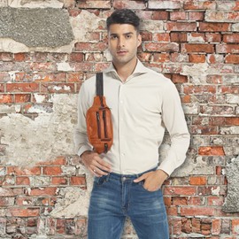 iSunTop Genuine Leather Fanny Pack Waist Bag Waterproof Hip Belt Bag Organizer with Adjustable Belt Multiple Pockets Waist Pack for Sport Travel Hiking(Khaki)