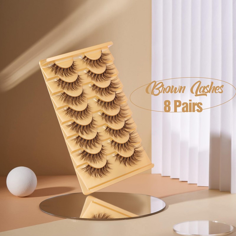 Brown Lashes Strip Natural Looking Cat Eye Eyelashes Wispy Fluffy