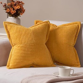Topfinel 45x45 Cushion Covers Yellow Autumn Decoration Mustard Cushion Scatter for Sofa Livingroom Throw Pillows for Bed Fluffy Soft Pillowcases 18 x 18 inches Pack of 2