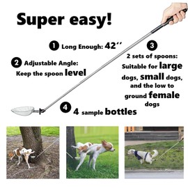 Dog Urine Sample Catcher，Telescopic Dog Pee Sample Collector，Pet Urine Stick for Small Large Female Dogs (Grayspoon&4bottles)