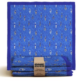 ONE Servilletas de tela de primera calidad para nadadores en verano en estampado azul, servilletas de algodón de 20 x 20 pulgadas, elegantes, sostenibles, lavables a máquina, juego de 4