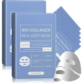 10 Piezas Mascarilla Bio-Colágeno, Mascarillas de colágeno que mejoran la elasticidad de la piel, Mascarillas facials reafirmante, hidratante, nutritiva y que minimiza los poros