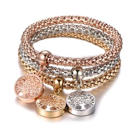 Pptabold 3 Piezas Pulseras para Mujer Arbol de La Vida Acero Inoxidable,Pulsera Joyeria Accesorios Tobillo Regalos para Mujer Mamá Novia Esposa Cumpleaños