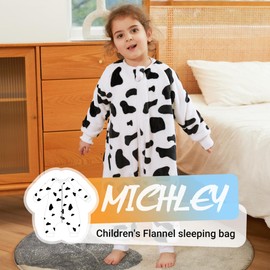 MICHLEY Flannel Baby Sleeping Bag Unisex Pajamas, Long Sleeve Zipper Wearable Sleeping Sack with Legs for Autumn Winter,Cow,4-5years, Size 120