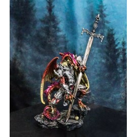 Fantasy Golden Red Armored Dragon With Excalibur Sword Letter Opener Figurine