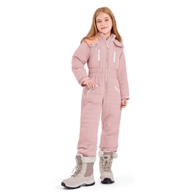 Haloumoning Kids Snow Suit Girls Hooded Waterproof Insulated One Piece Ski Suit 5-14 Years