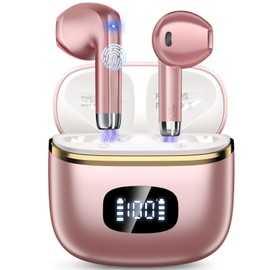 Wireless Earbuds, in Ear Headphones Bluetooth 5.3 with HiFi Stereo Deep Bass, Ear Buds with ENC Noise Cancelling Mics, Smart Touch, 40 Hours Playtime, Earphones for Sports, Work, Leisure, Rose Gold