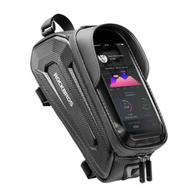 ROCKBROS Bicycle Bag, Top Tube Bag, Road Bike, Smartphone Holder, Waterproof, Frame Bag, Compatible with 6.8 Inches, Easy for Large Machines, Large Capacity, TPU High Sensitivity Touch Screen, Rain Cover, Light Blocking, Abrasion Resistant, Easy Installation, Black