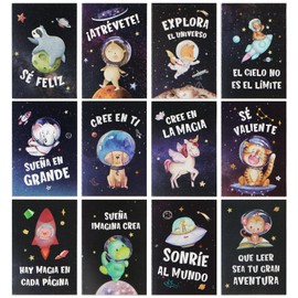 GEBETTER Spanish Pack of 12 12 Styles Inspirational Notepads with Saying Small Notebooks Motivational Quotes Mini Inspirational Notebook Portable Party Bags Gifts for School Office Home