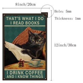 CREATCABIN Katzen-Blechschild,Vintage-Metallschild,Poster,Retro-Gemälde,Plakette,Eisenschild,Wanddekoration,Kunst,Aquarell,Kitty-Wandbild,Hängeschild,Bücher Lesen,Kaffee Trinken,Für Bar,Club,30x20cm