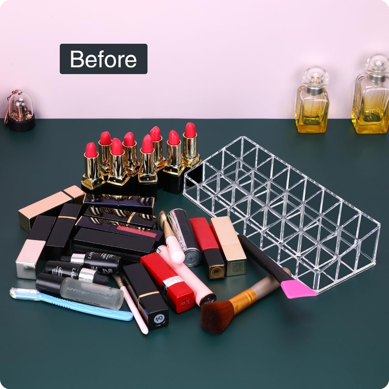 MOSIKER Lipstick Organizer for Vanity,Acrylic Clear Chapstick Lip Gloss Balm