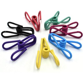 Aliotech 20pcs Vinyl Plastic Coated Metal Clothespins Clips Multi-Function Colored Utility Steel Wire Clips Pegs Holders in Basket Bin for Clothes Line Kitchen Bag Sealing