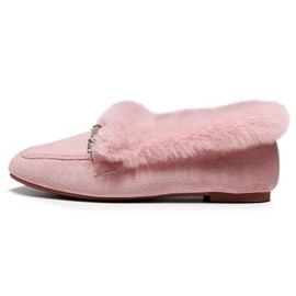 VenusCelia Women's Cozy Furry Flat Shoe (8.5 M US,Pink)