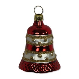Lauschaer Glas Christmas Tree Decoration Small Bell White Matte / Red Christmas Tree Decoration Mouth-Blown Hand Decorated