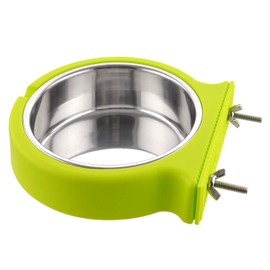 Crate Dog Bowl Removable Stainless Steel Water Food Feeder Bowls Cage Coop Cup for Cat Puppy Bird Pets (Small, Green with Corrugated Clip)