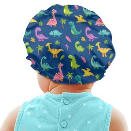 Babrukda Dinosaur Novelty Print Kids Satin Sleep Cap, Satin Bonnet Boys Girls Adjustable Slouchy Beanie Hat for Night Sleep Curly Spring Summer Fall Winter Hair Cap for Toddler Children Baby