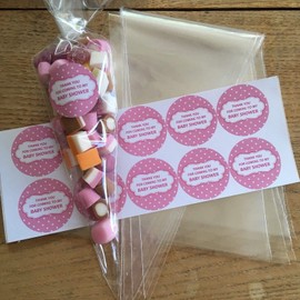 Baby Shower Sweet Bags & Stickers - Party Game Prize Favour - 10 Pack (Pink)