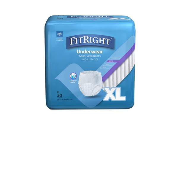 FitRight Super Adult Incontinence Underwear, Maximum Absorbency, X-Large, 56-68, 4 Packs of 20 (80 Total)
