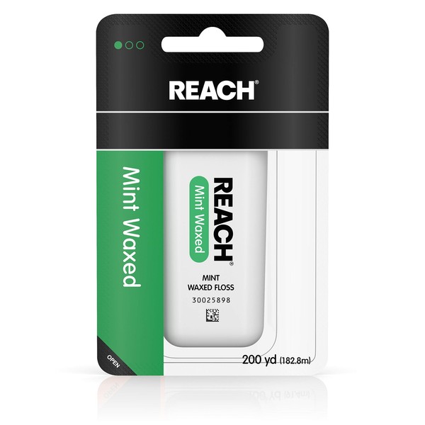 Reach Mint-Flavored Waxed Dental Floss for Oral Care & Removal of Plaque & Food From Teeth & Gum Line, Accepted by the American Dental Association (ADA), Refreshing Mint Flavor, 200 yd (Pack of 6)