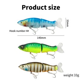 3pc Pike Lures Set - Two-Section Soft Tail Swimbait, Hybrid Hard/Soft Bait with Rotating Tail for Bass Muskie Freshwater Saltwater