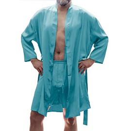 Men's Silky Satin Classic Short Kimono Robe and Boxer Short Set #30798025 (XL, Turquoise)