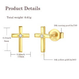 14K Solid Yellow Gold Cross Stud Earrings with Diamond Dainty Tiny Delicate Durable Small Earrings Fine Jewelry Birthday Gifts for Women