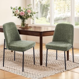COLAMY Modern Dining Chairs Set of 2, Fabric Upholstered Dining Room Chairs Dinner Chair Stylish Kitchen Chairs with Curved Back and Metal Legs, Green