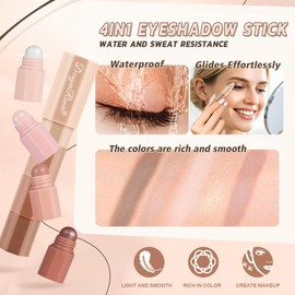 SHOPPGO Glitter Eyeshadow, 2 Stück 4 In 1 Eyeshadow Stick Set, Lidschatten Stick, Glitzerlidschatten mit Zweiseitige Bürste, Wasserdicht Anti Schmiermittel, Langanhaltender Make up Effekt