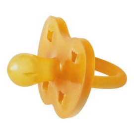 HEVEA Schnuller in „Classic Golden“ mit Kronen-Motiv I Umweltfreundlicher Kautschuk Schnuller aus natürlichen Materialien I Kirschschnuller rund für Babys zwischen 0-3 Monaten I 1er Pack