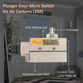 Awoco Heavy Duty Commercial Plunger Door Micro Switch for Air Curtains, 250V 20A IP 65 Limit Switch Type NO and Type NC (TZ-6001-20A)