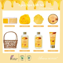 Gift Baskets , Spa Gifts for Women, 8pcs Honey Almond Bath Gift Set for Women, Relaxation Self Care Spa Kit W/Bath Bomb, Bubble Bath, Mom Birthday Gifts, Christmas Gifts Thank You Gifts