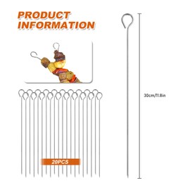 Stainless Steel Kebab Skewers, 20pcs 30cm Barbecue Kabob Grilling Skewer Metal BBQ Skewers Sticks for Grilling BBQ Oven Grill
